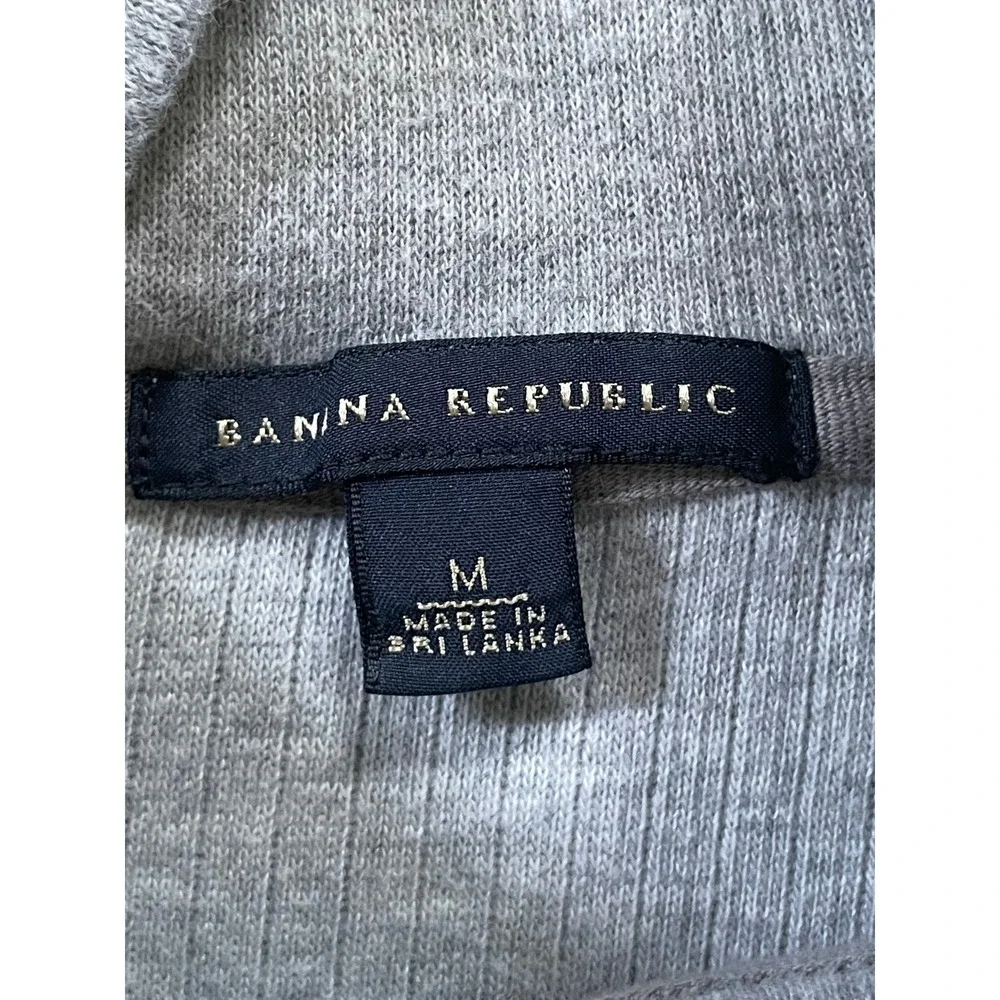 Banana Republic Mens Medium Pullover Gray Ribbed Mock Neck Henley Cotton Sweater